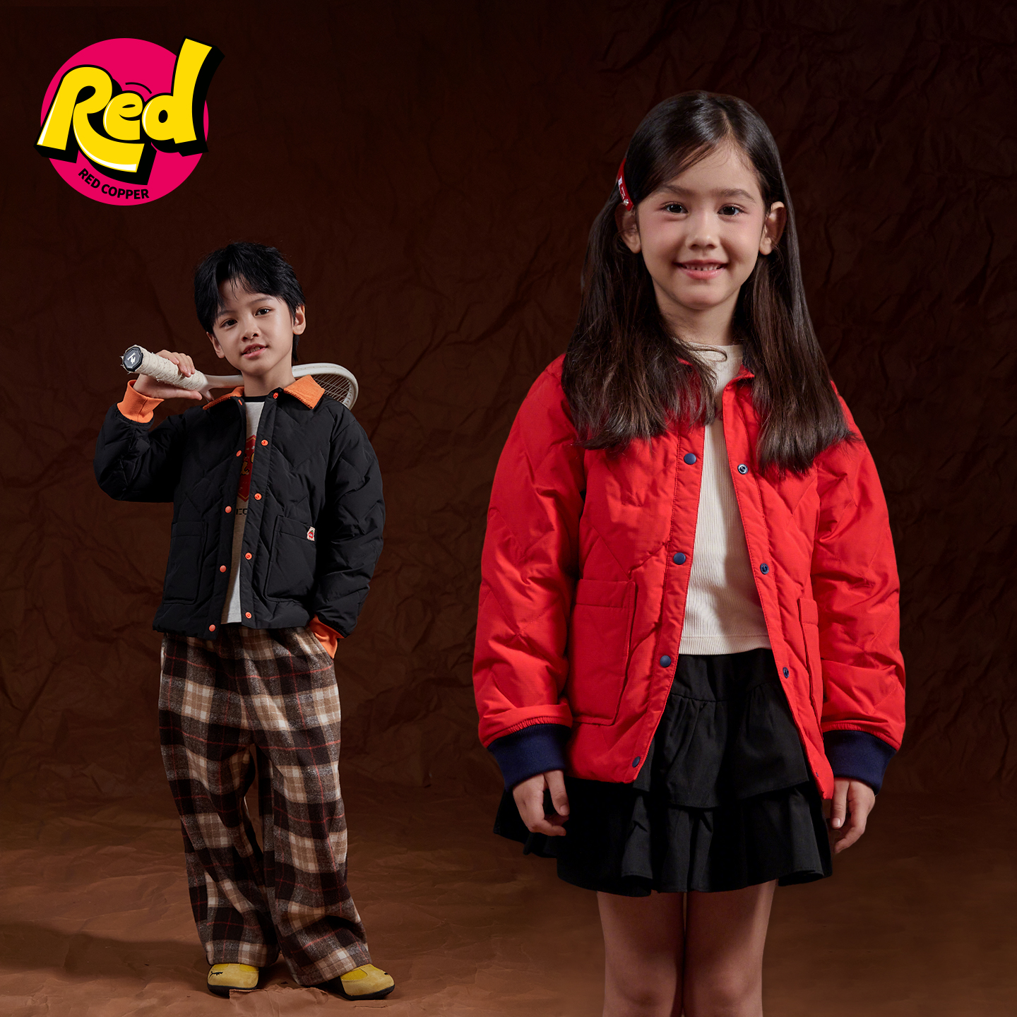 redcopper童装男童女童2025新款儿童冬季灯芯绒翻领轻薄羽绒服潮