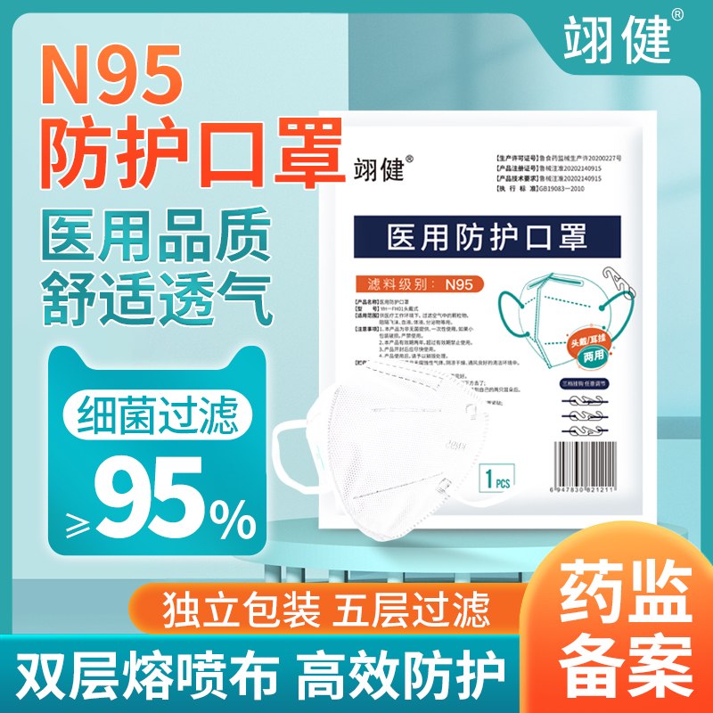 翊健n95型医用口罩一次性医疗医生医护用正品正规成人口罩独立装N