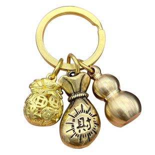 黄铜葫芦钥匙扣挂件铜钱袋汽车钥匙链招财转运挂饰纳福生肖礼物