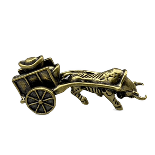 实心黄铜牛拉元宝车办公桌面小摆件古铜茶宠饰品工艺品手把玩件