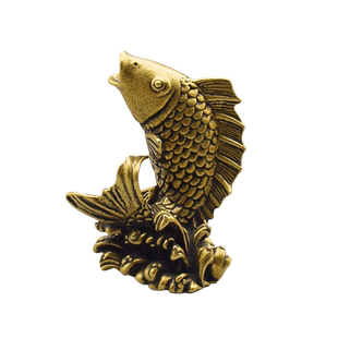 实心黄铜办公桌面锦鲤鱼小摆件古铜茶宠饰品工艺品礼品手把玩件