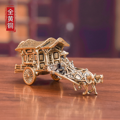 黄铜双马拉车摆件装饰