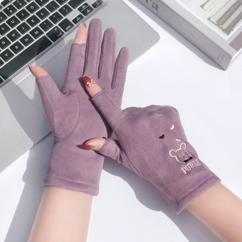 德绒ins风青年秋季二指保暖手套