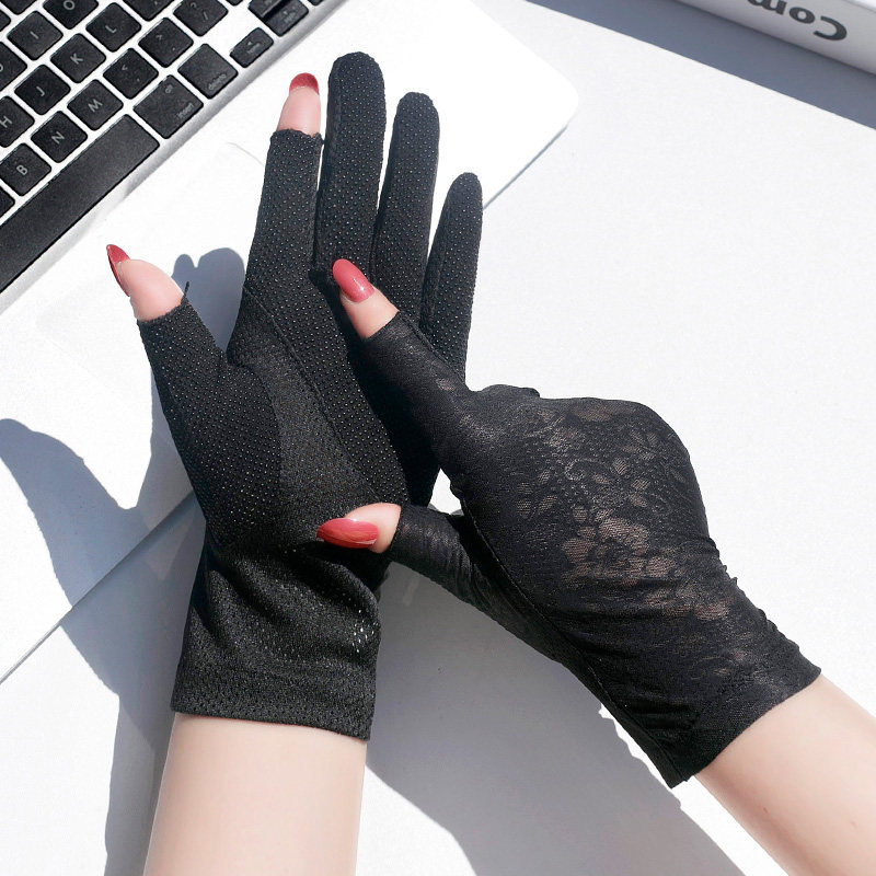 露二指出两指冰丝手套开车防晒女士夏季防紫外线透气短款薄款性感