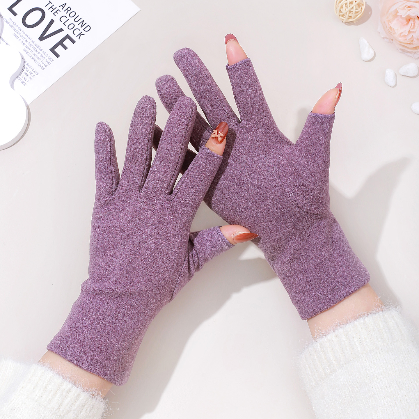 德绒手套女士春秋冬季薄款