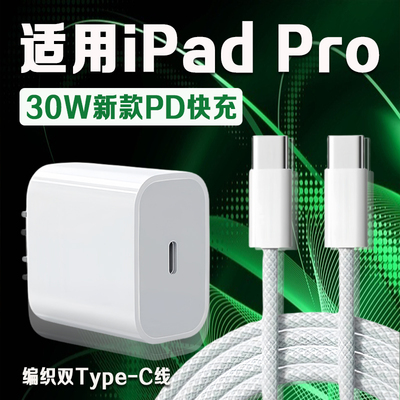 适用苹 果iPad Pro充电器30W瓦PD快充苹 果12.9英寸iPadpro充电头iPadPro 11寸平板充电器iPadPro编织加长2米