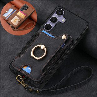 card 適用三星s25ultra手機殼新款 samsung s25 case卡包s24fe帶指環(huán)s23plus電話殼s22uitra皮質(zhì)保護套cover