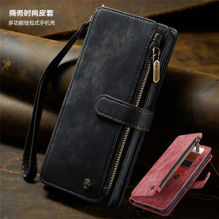适用samsung galaxy s21ultra cover三星S22+手机壳plus带翻盖5G皮套s21fe全包腕带拉链手機套多功能钱包case