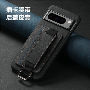 pixel8a case适用google pixel8 pro手机壳谷歌7A插卡套pixel6pro防摔保护套腕带复古小牛皮纹機殼card cover