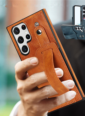 适用samsung s23ultra三星s22plus手机壳galaxy s21fe插卡s20uitra皮套腕带case防摔卡包外壳cover wristband