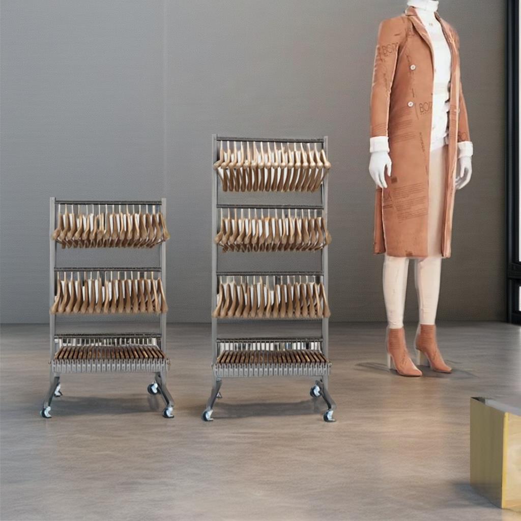 不锈钢多层衣架收纳架服装店可移动衣架整理神器女装店挂衣撑架子