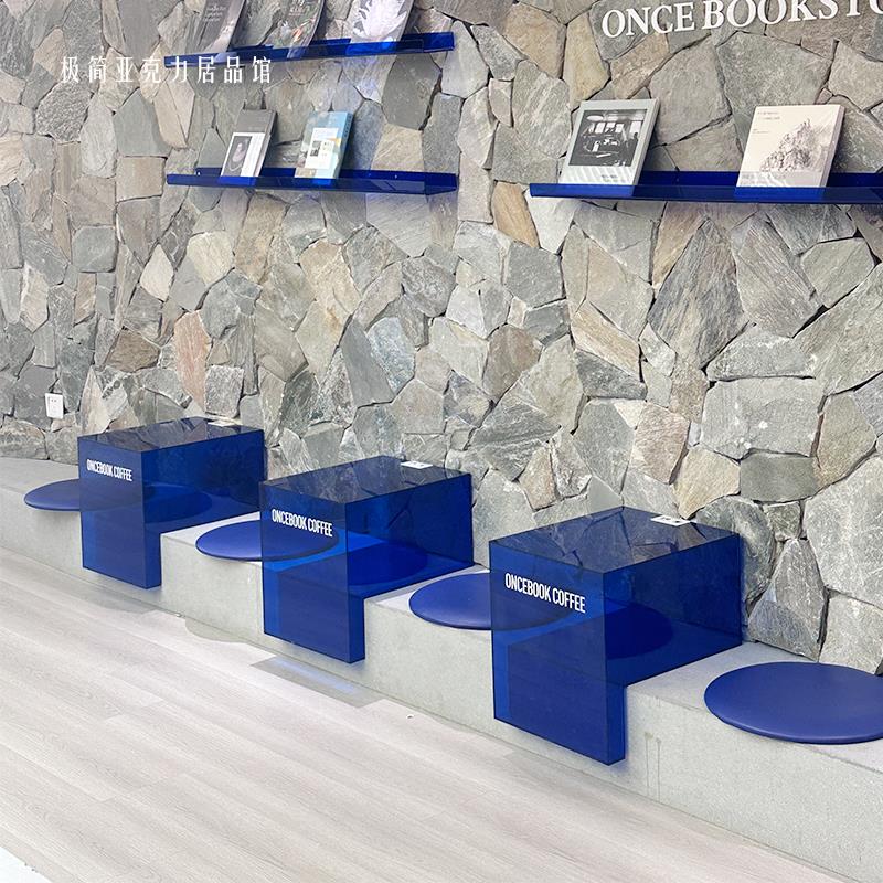 网红彩色亚克力L型展示台阶梯陈列桌咖啡奶茶店鞋店吧台底座地台