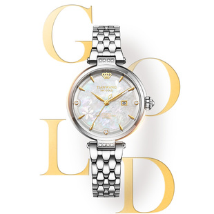 天王表金标送福18K金logo腕表女士机械表钢带防品牌手表51176