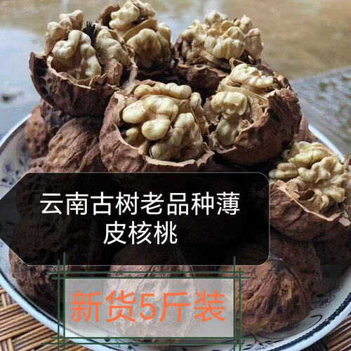 核桃新货2025年纸皮核桃薄皮云南野生老树大山黑桃孕妇核桃5斤装