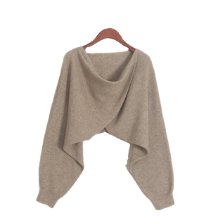 不规则交叉设计感针织衫超短款套头毛衣女蝙蝠袖纯色外套秋冬新款