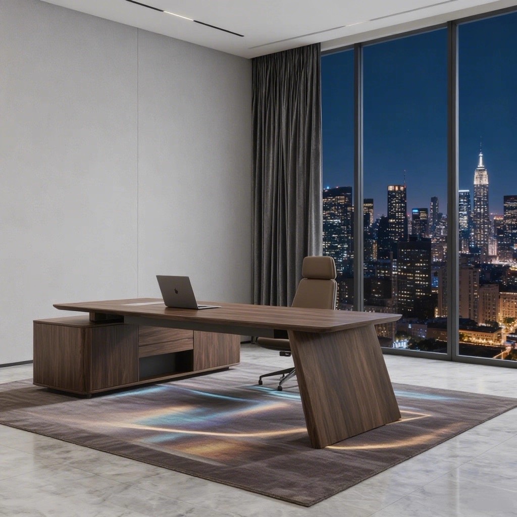 新中式实木大班台办公桌现代简约北美黑胡桃木总裁桌办公室老板桌