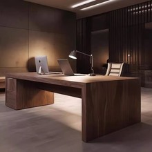 新中式实木大班台老板桌现代简约高级感北美黑胡桃木办公室总裁桌