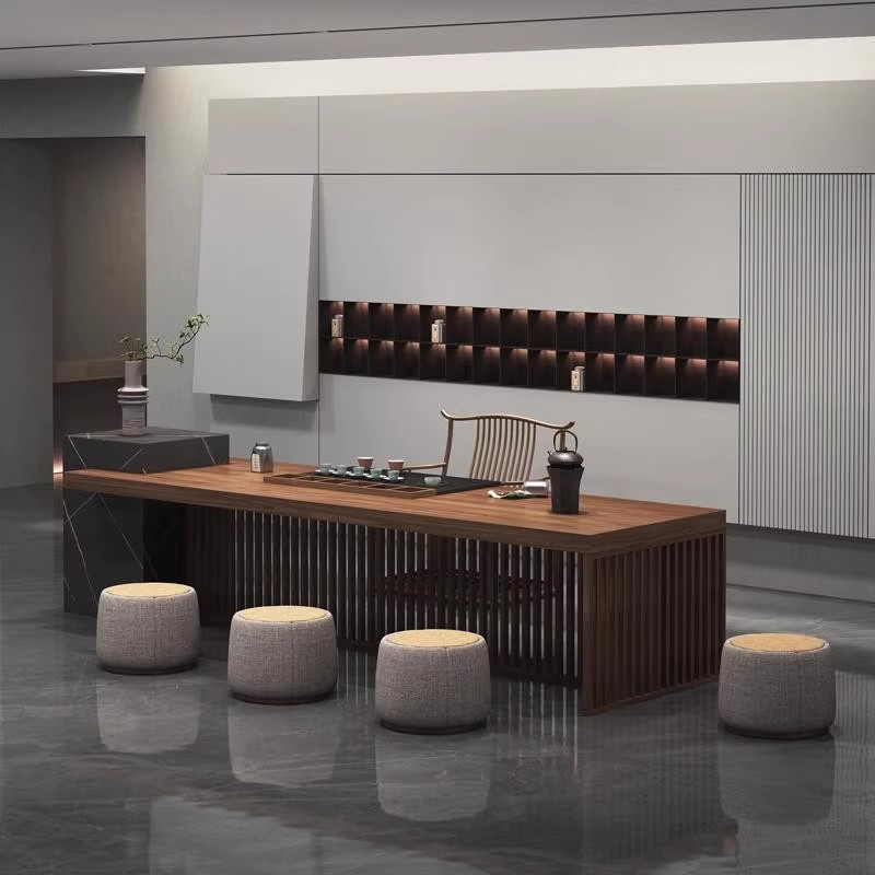 新中式实木茶桌椅组合高端办公室茶室高级感北美黑胡桃木禅意茶台