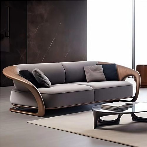 意式轻奢真皮黑胡桃木定制沙发