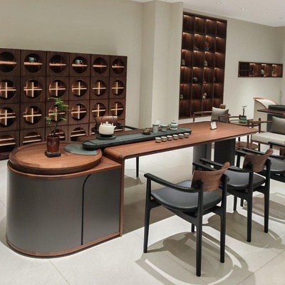 新中式实木茶桌北美黑胡桃木现代轻奢茶台家用办公茶室设计师家具