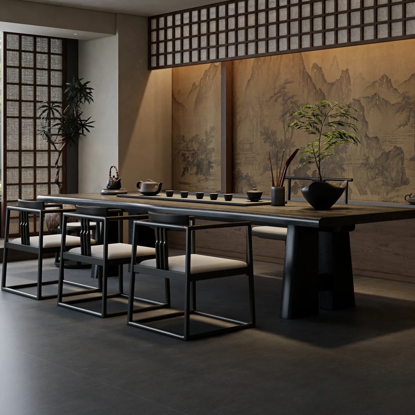 新中式实木茶桌椅组合