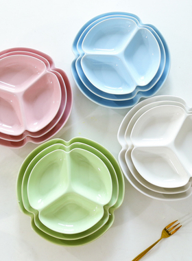 包邮分格餐具盘陶瓷配菜盘子分隔盘家用分菜盘三格分餐盘早餐盘子