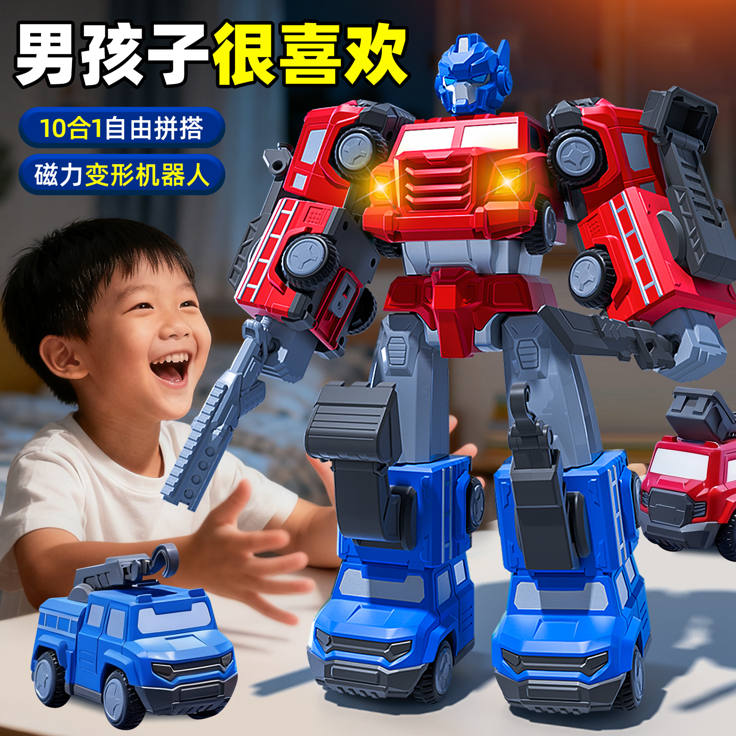 男孩生日礼物5岁6磁力变形机器人