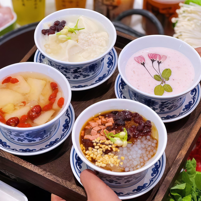 密胺甜品盖碗青花仿瓷雪花绵绵冰甜品盖碗冰粉碗网红创意特色餐具