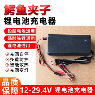 磷酸锂电池充电器29.4V12V12.6V16.8V5A8A10A20a鳄鱼夹子头4串