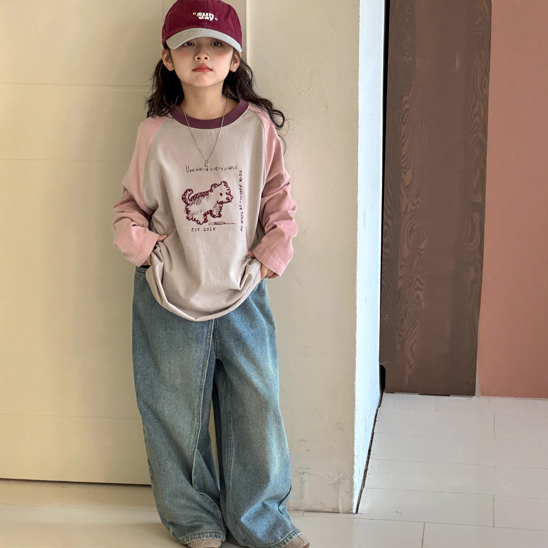 小红鱼女童长袖T恤2026韩版儿童秋装打底衫亲子磨毛插肩袖上衣潮