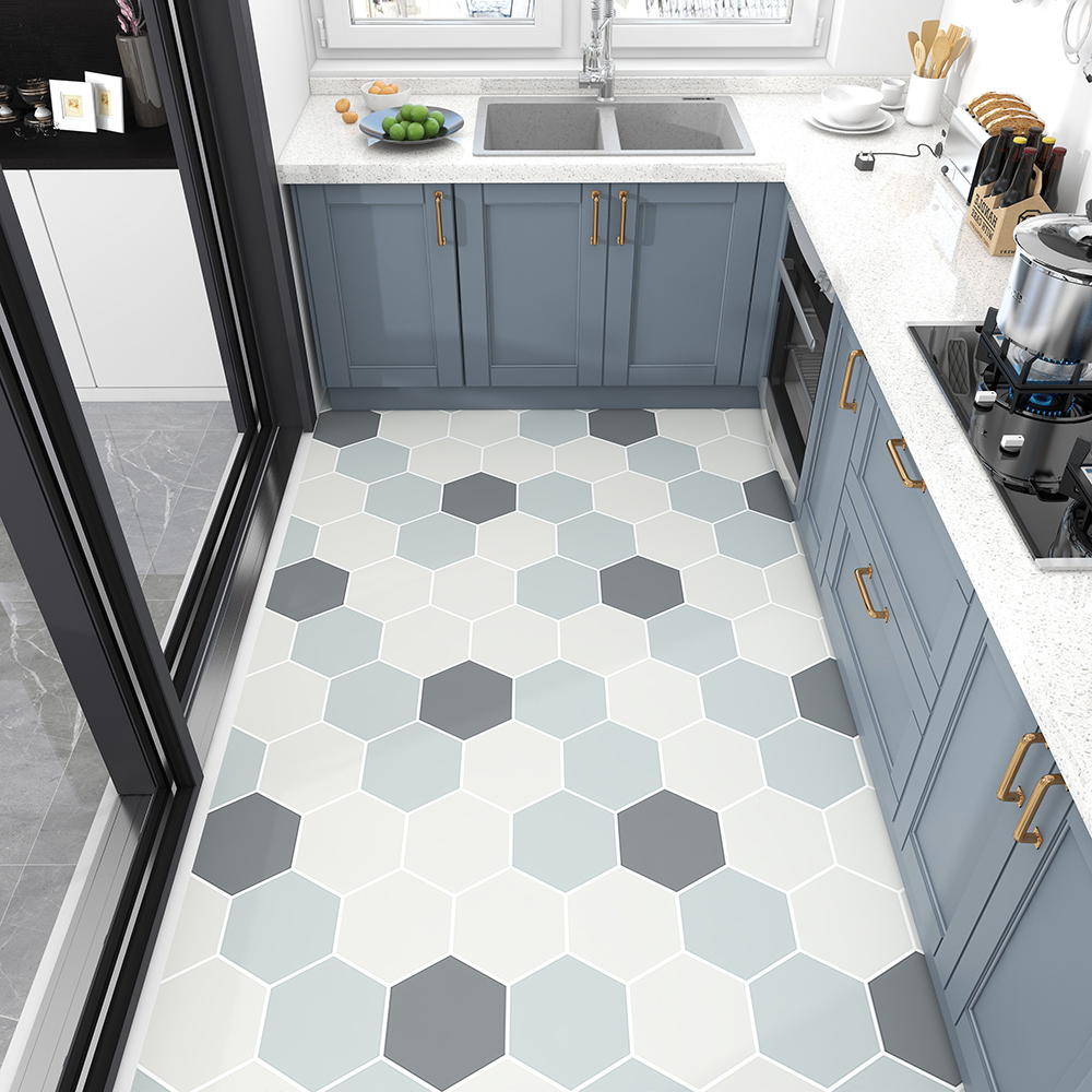 厨房地板贴纸防水耐磨自粘阳台地面翻新改造pvc地垫地砖专用地膜