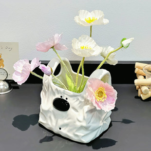 饰 手提袋花瓶摆件小众设计感陶瓷插花客厅电视柜玄关家居高颜值装