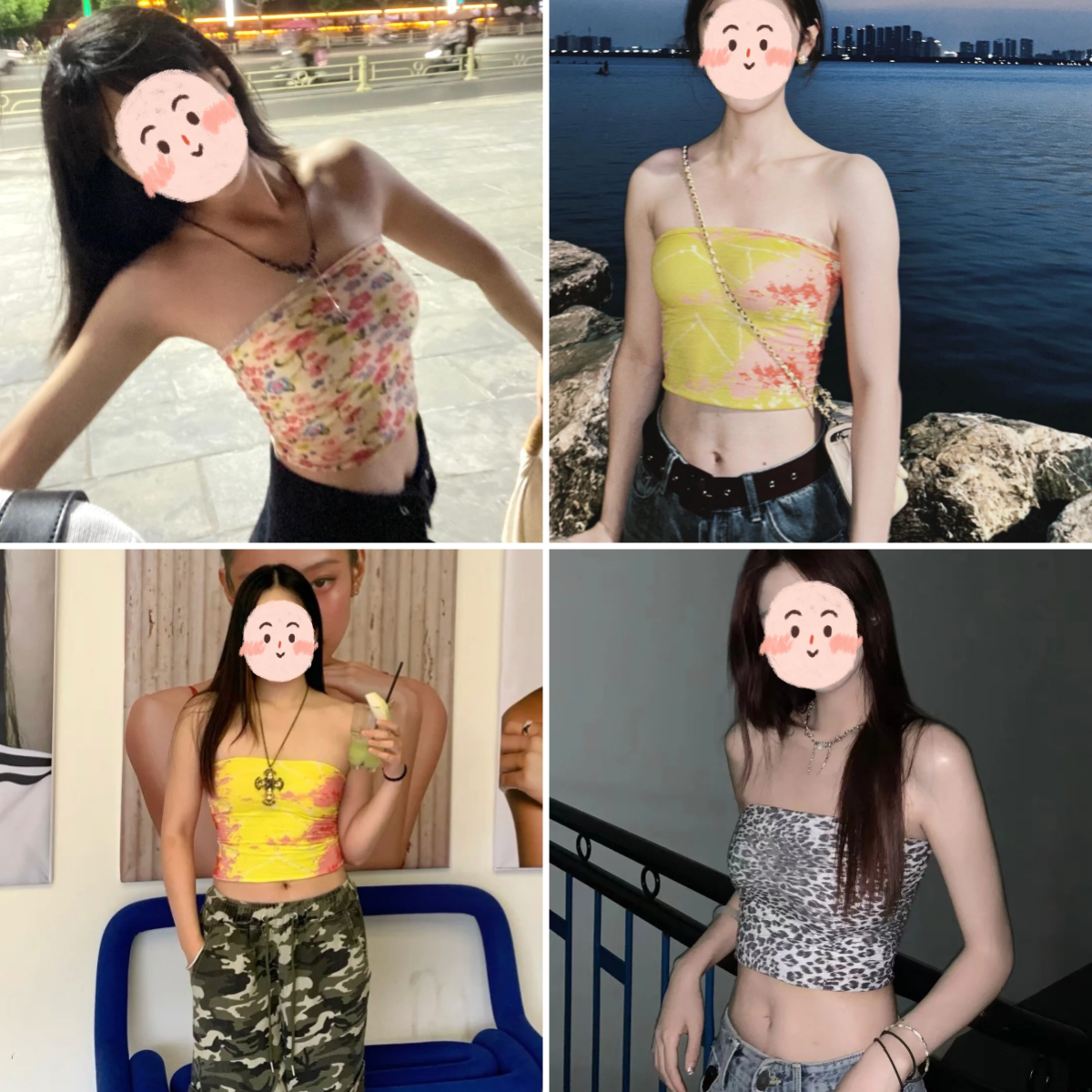 夏季抹胸骑行魔术面罩甜酷露背无袖修身胸前印花百搭上衣头巾女
