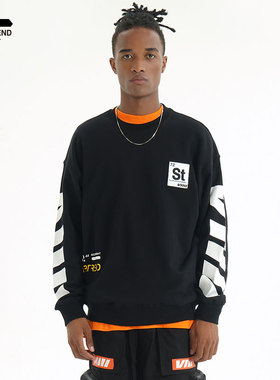 意大利SUBTREND潮牌新品黑色圆领撞色logo套头卫衣男