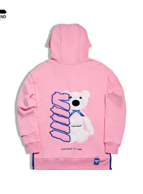 意大利SUBTREND新款经典小熊LOGO粉色带帽卫衣男女同款