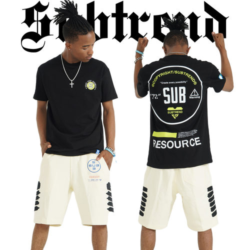 SUBTREND夏季新款美式休闲重磅短袖男女同款潮牌T恤荧光色字母