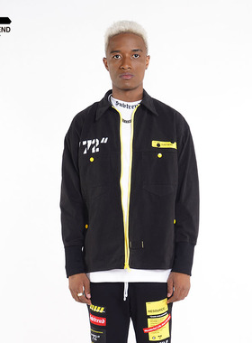 意大利SUBTREND黑色工装外套潮牌印花黑色衬衫陈奕恒同款