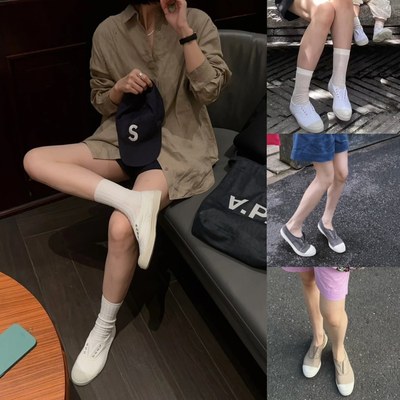 法国Bensimon经典休闲一脚蹬无鞋垫脏旧平底鞋休闲帆布单鞋懒人鞋