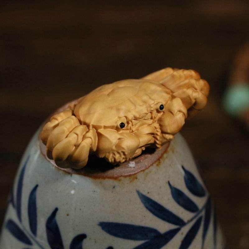 小叶黄杨木雕实木手把件文玩男士随身木质盘玩招财小摆件动物螃蟹