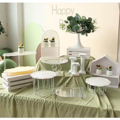 白色甜品台摆件套装婚礼摆台装饰生日蛋糕盘拱门造型压克力展示架