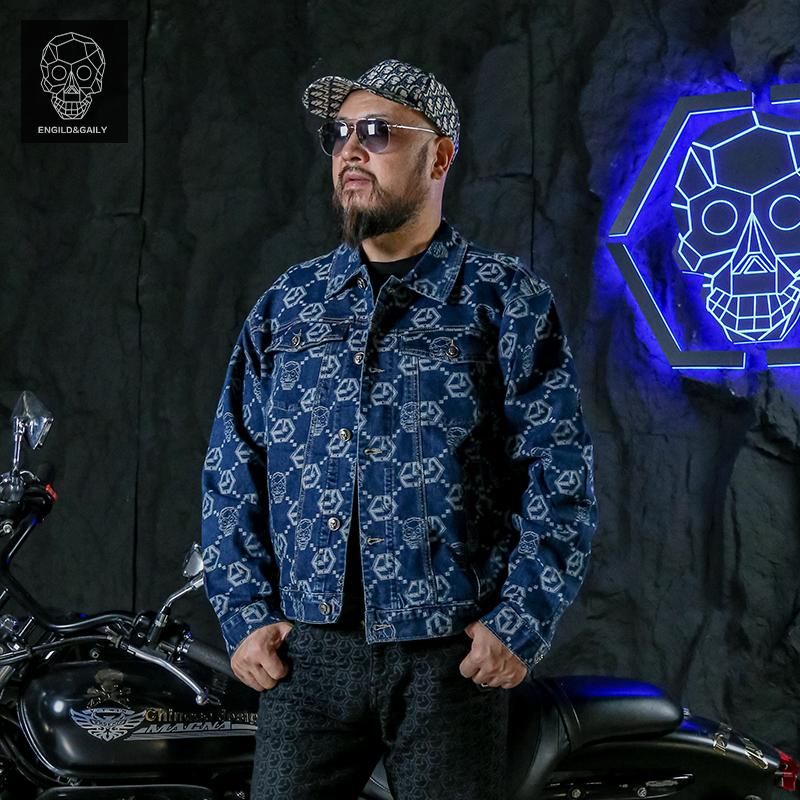 金刚铁甲骷髅头专柜正品潮牌赛博美式复古满提花牛仔外套夹克男
