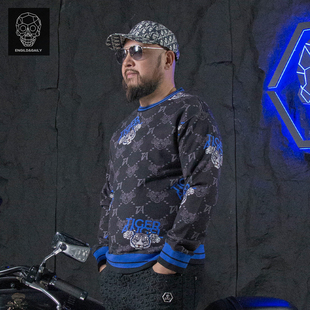 金刚铁甲骷髅头原创潮牌美式老虎头印花套头圆领长袖上衣男款卫衣