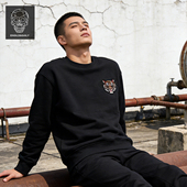 ENGILD&GAILY黑色加绒圆领卫衣男宽松休闲老虎烫钻长袖 宽松上衣男