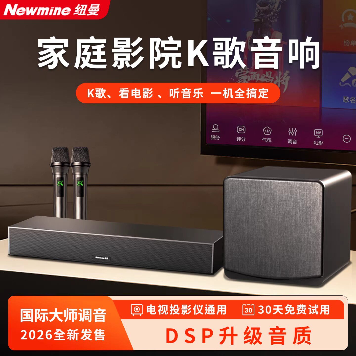 纽曼家庭ktv音响套装影院K歌一体机麦克风全套家用客厅卡拉ok音箱