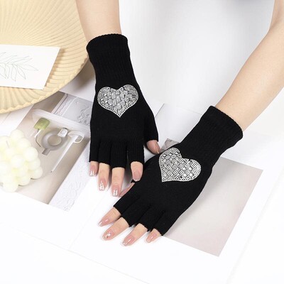 亿恒水兵舞手套半指铆钉手套毛线手套秋冬黑色露指手套男女演出手