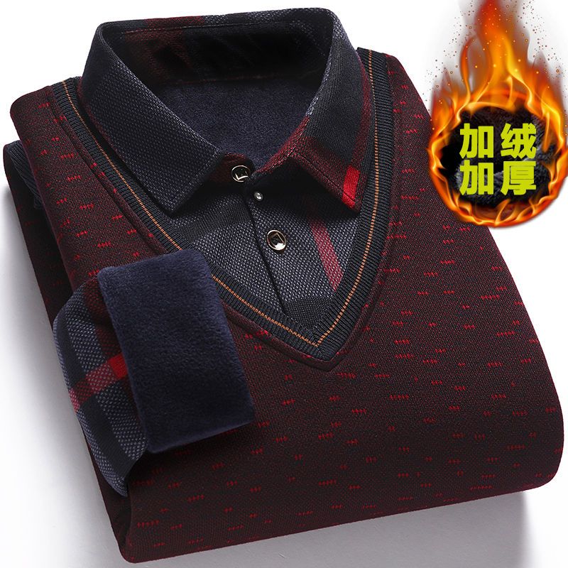加绒加厚假两件针织衫中