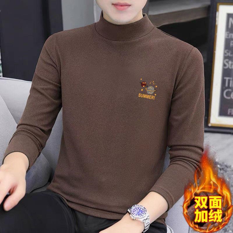 德绒半高领打底衫男秋冬