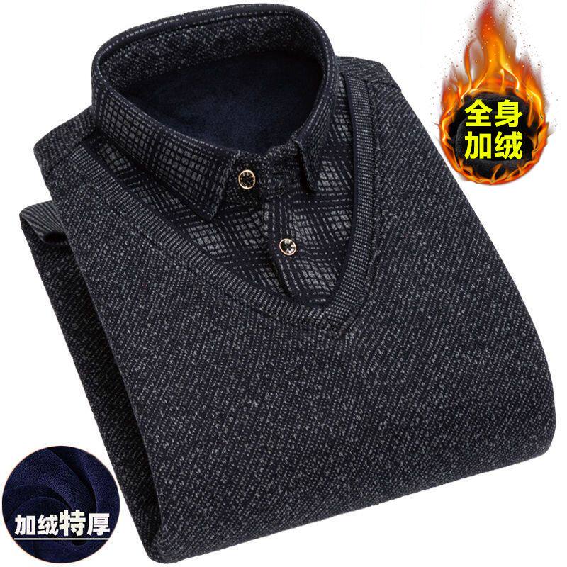 冬季加绒加厚毛衣男士假