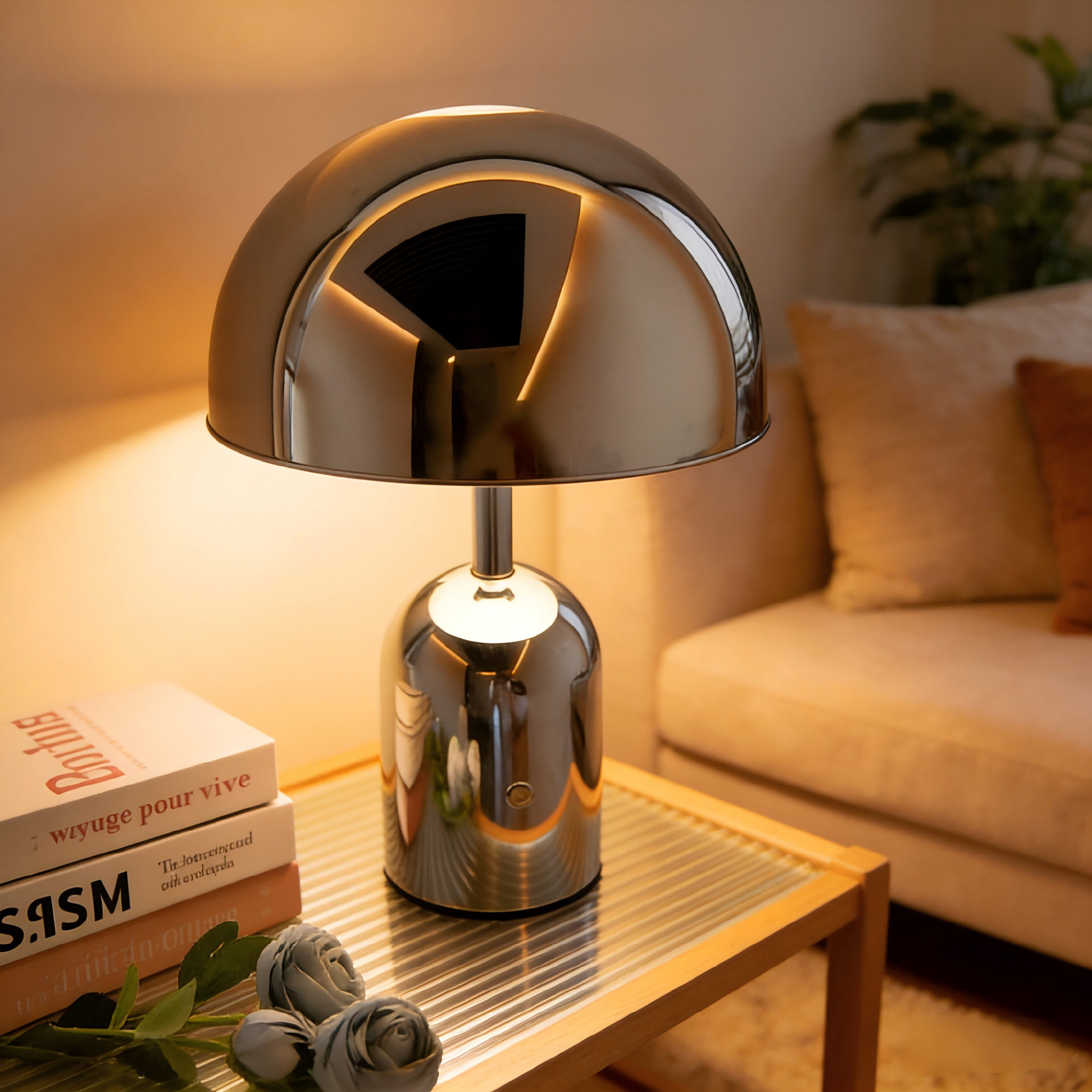 LED古风摆件台灯客厅卧室复古氛围灯床头充电金属蘑菇小夜灯装饰