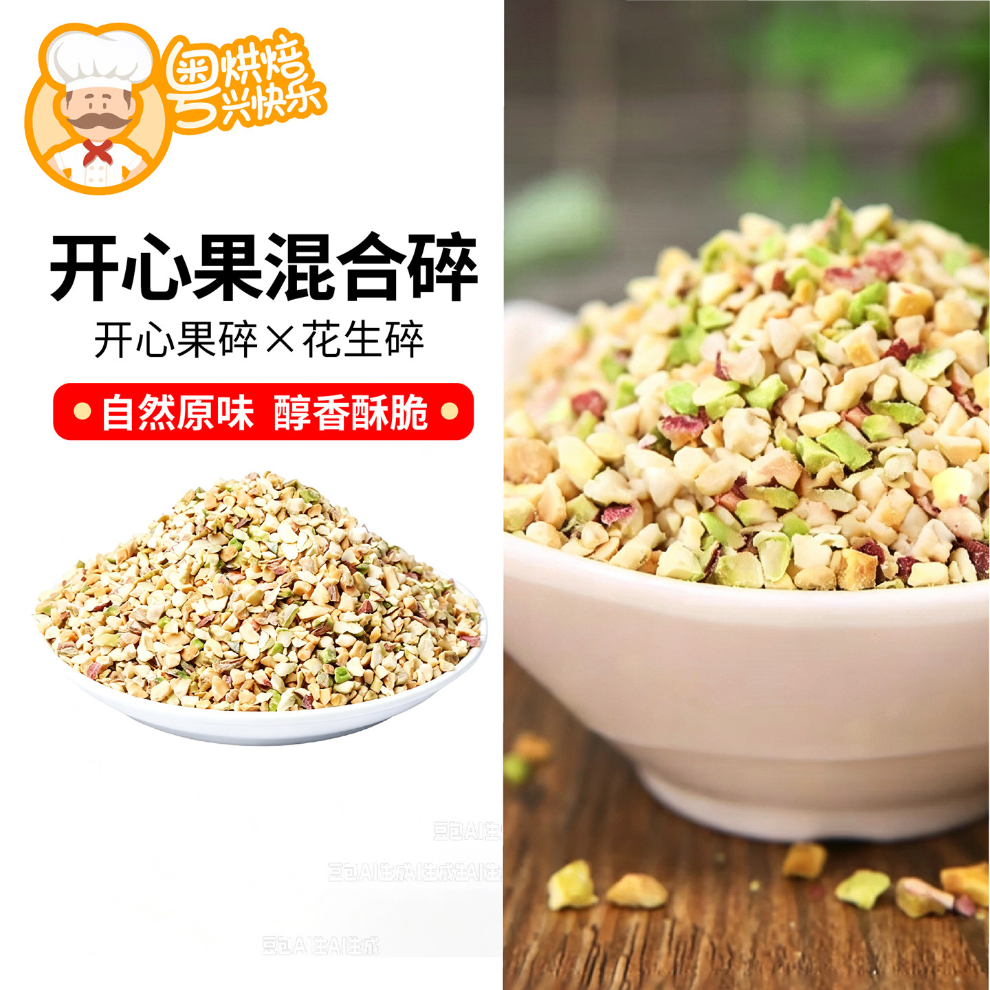 熟开心果碎焙蛋糕点缀冰淇淋装饰										